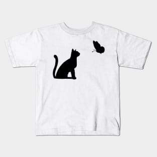 Black Cat Butterfly - Cat Lover Kids T-Shirt